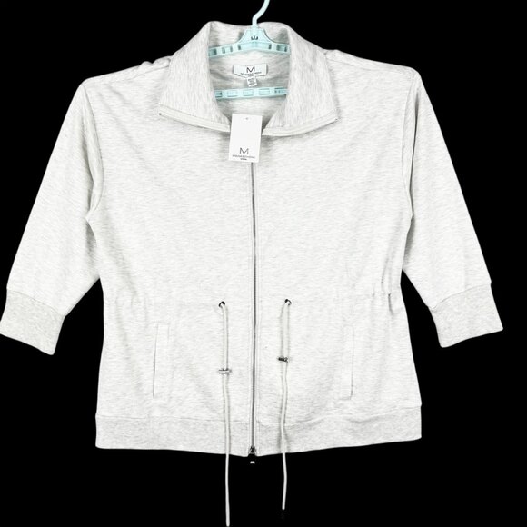 Magaschoni Women's Full Zip 3/4 Sleeve Drawstring Heather Grey Jacket Sz 2X NWT - Picture 2 of 13